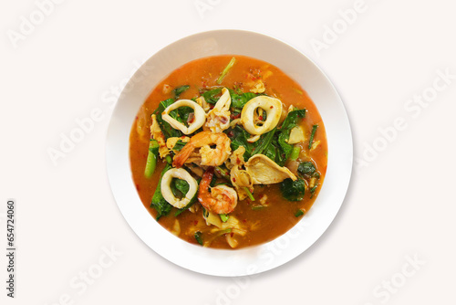 Wide Rice Noodles with Seafood in Gravy Spicy Sauce (Rad-Na Tum Yum Taley) photo