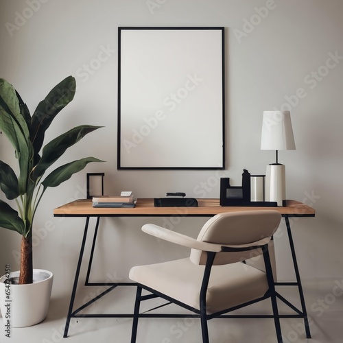 office interior with desk, interior of a room with mockup frame  © Mymo.onlit