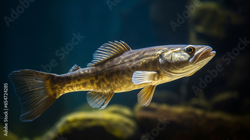 Close-up shot of a zander fish underwater - Sander lucioperca - wild pike perch in there natural habitat