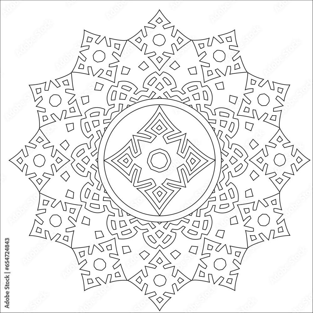 Outline Mandala for coloring book. Decorative round ornament. Anti-stress therapy pattern. Weave design element. Yoga style, background for meditation poster. Unusual flower shape. Oriental vector