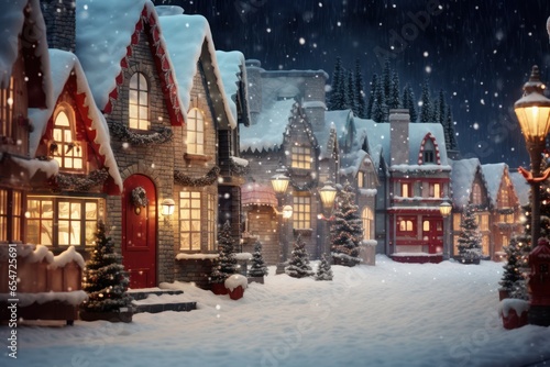 christmas village winter backdrop, Christmas background, AI Generated © Gasia