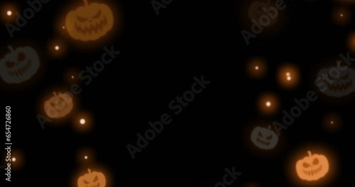 4K Animated Colorful Style Scary Halloween pumpkins Motion Pattern Isolated on Black Screen 