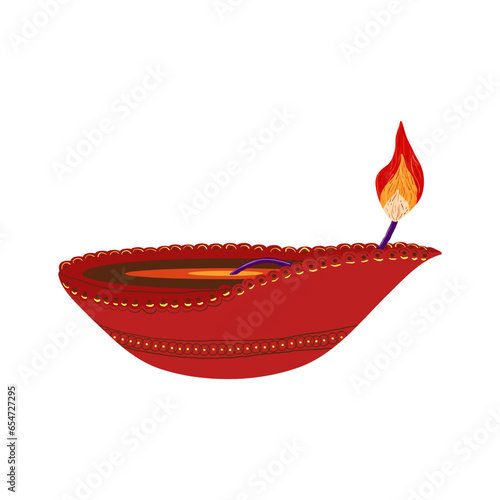Flat illustration of Diwali symbol Diya. Festive Diwali clipart - colorful cartoon oil lamp Diya. Isolated on white background