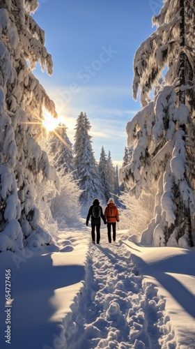 Snowshoeing. Peaceful walks through snow-covered landscapes