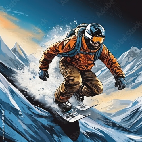 Snowboarding. Thrilling jumps and tricks in snowy terrain