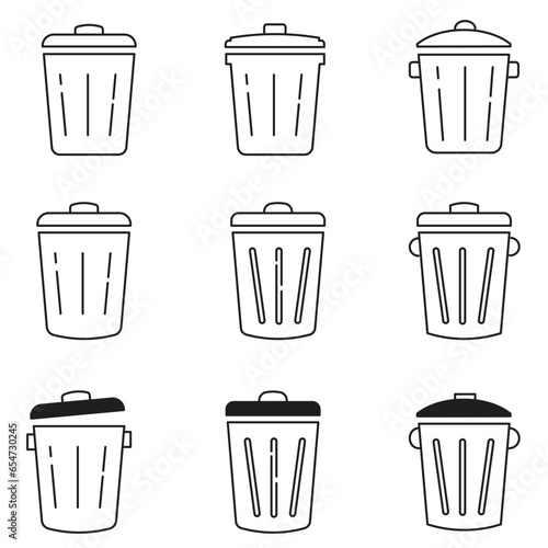 Bin outline icons set on white background.