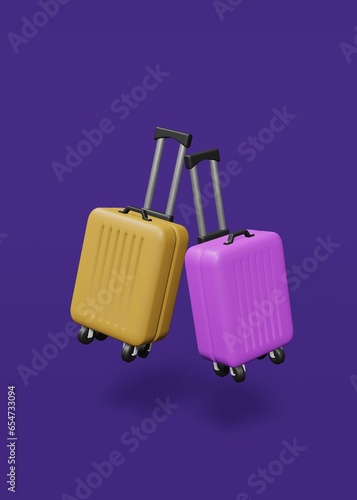 Colorful travel bag or luggage 3d rendering in isolated background for travel content, wallpaper, promotion, banner, tour, cover and etc.