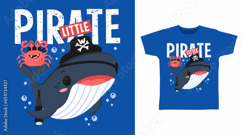 Cute Pirate while tshirt art fashion design.