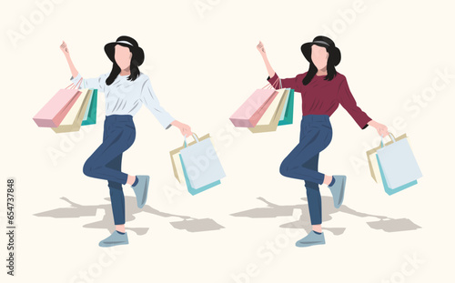 Women with shopping bags vector illusastution