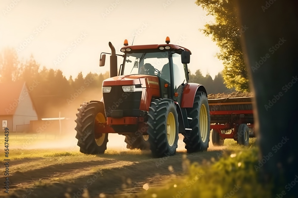 Fototapeta premium Tractor in the field, Agricultural machinery