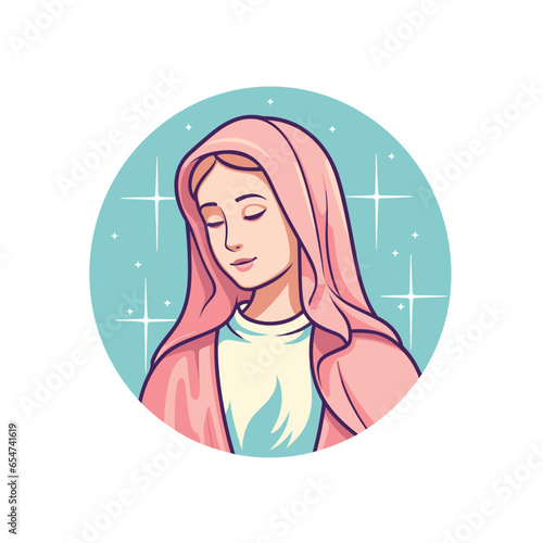 vector illustration of cute Our Lady Virgin Mary Mother of Jesus, Holy Mary, printable, suitable for logo, sign, tattoo, laser cutting, sticker and other print on demand