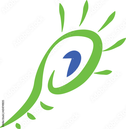 green p alphabet initial logo, sign and symbol, peacock tail, green and blue, abstract concept, logo, peacock tail