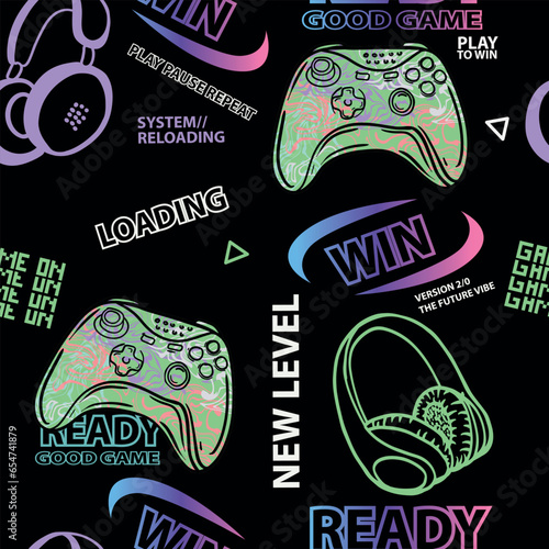 Seamless bright pattern with joysticks. gaming cool print for boys and girls. Suitable for textiles, sportswear, web
