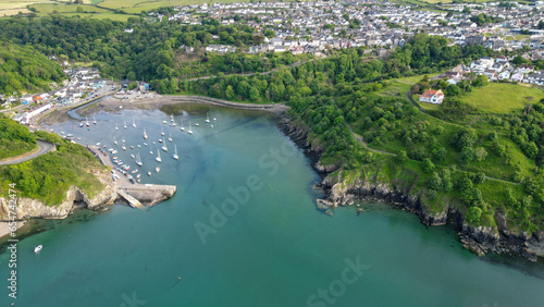 Aerial view of the Fishguard harbour with clear turquoise sea photo