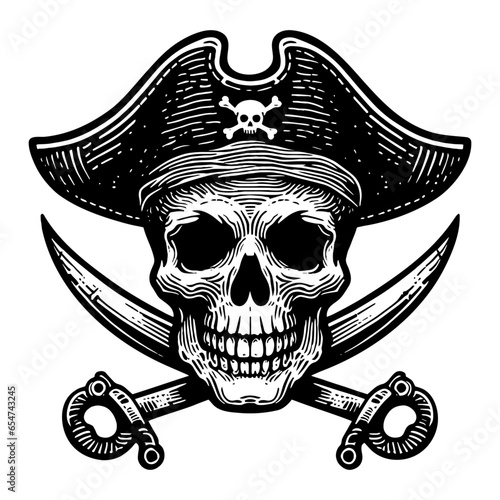 skull and pirate swords sketch 