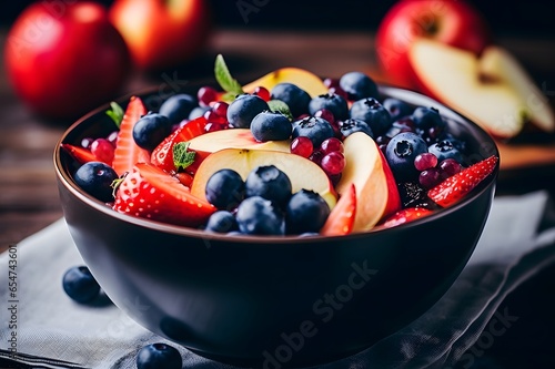 Fresh berries in a bowl on a wooden table