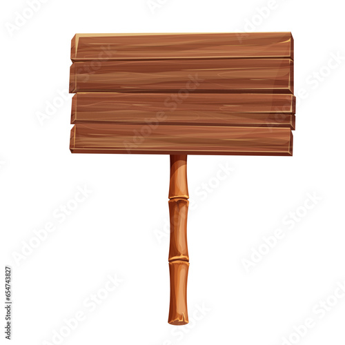 Bamboo and wood sign, frame with stick and plank in cartoon style isolated on white background. Game border, gui menu.