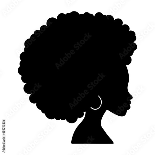 70s afro hairstyle woman head profile silhouette. Vector illustration