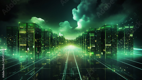 computer server room in green illumination