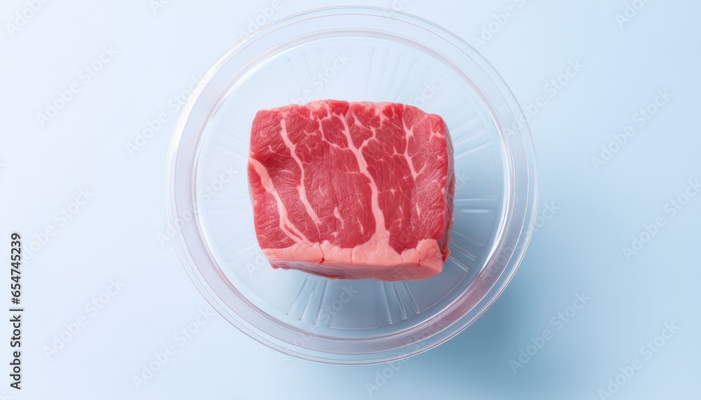 Artificial lab grown meat in petri dish, Biotechnology in climate