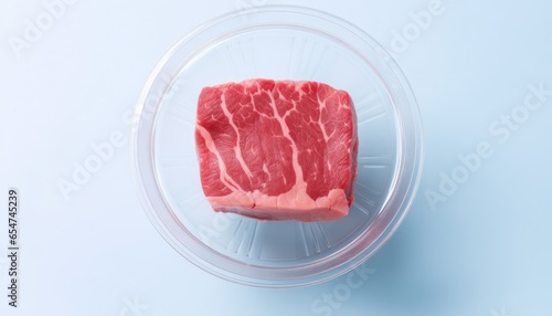 Artificial lab grown meat in petri dish, Biotechnology in climate change co2 carbon emissions ESG 2050