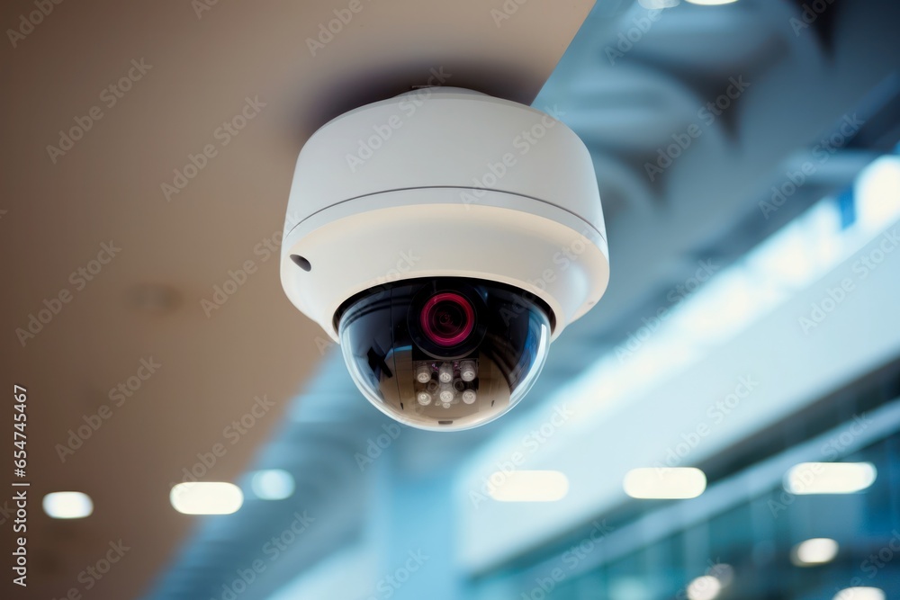 security camera on a ceiling at a shopping center security camera on a ceiling at a shopping center