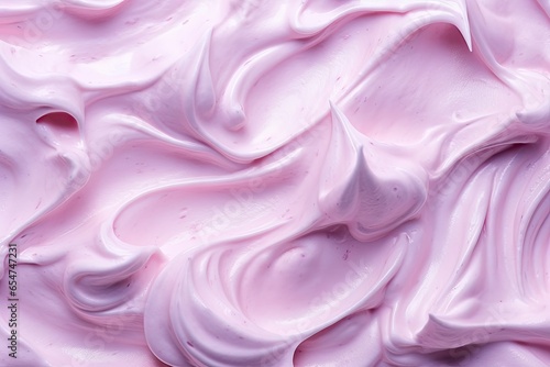 Pink homemade yogurt with a creamy texture featuring blueberries or strawberries in a close up macro shot