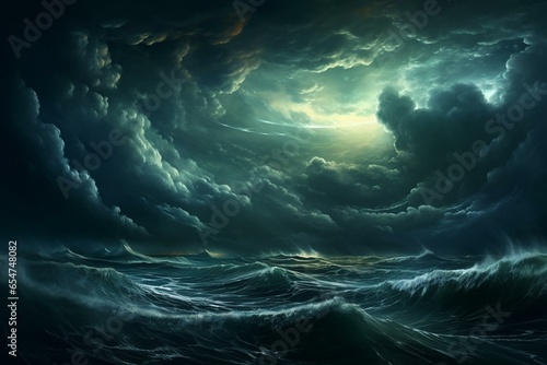 Stormy weather above the ocean. Generative AI