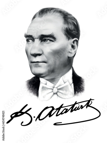 Mustafa Kemal Atatürk portrait and signature vector design (1881-1938), founder and first president of the Republic of Turkey photo