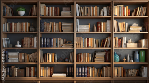wooden shelves full of books