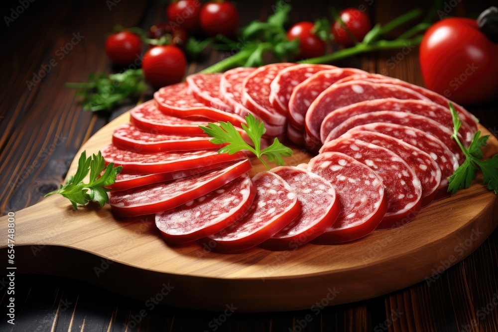 Salami snack tossed on board