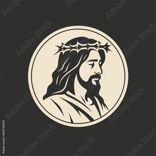 Vector illustration of Jesus Christ, Son of God, in crown of thorns,  suitable for logo,  tattoo, sign, sticker and other print on demand