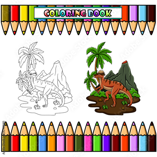 Cartoon Pachycephalosaurus in the jungle for coloring book photo