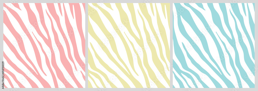 Vector set collection of seamless pastel zebra fur print pattern isolated on white background