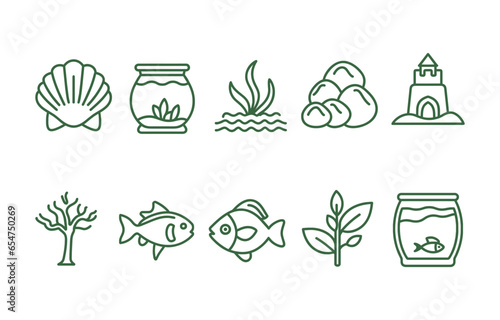 set of iconsaquarium, fish, pet, underwater, fishbowl, illustration, animal, design, icon, vector, water, 
