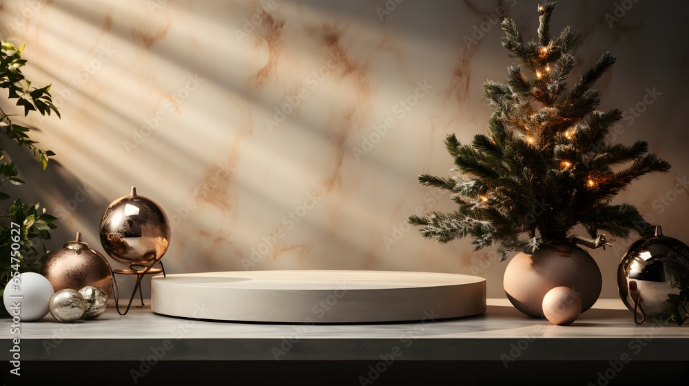 Fototapeta premium minimalist podium with Christmas theme