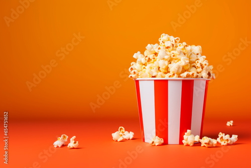 Popcorn in a paper bucket on an orange background  © Aspirinka