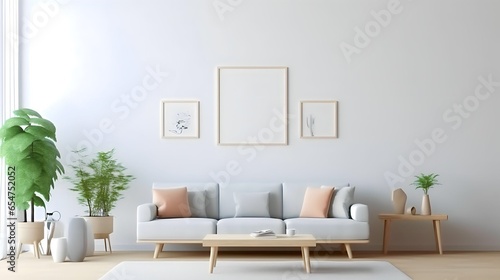 living room mockup blank white wooden picture frames © Salsabila Ariadina