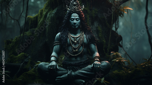 Lord Shiva between trees, a divine and natural presence photo