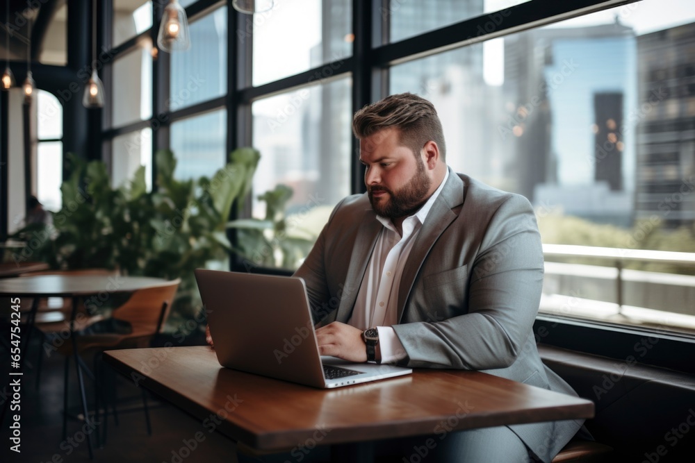 plus size manager using laptop computer on the go plus size manager using laptop computer on the go