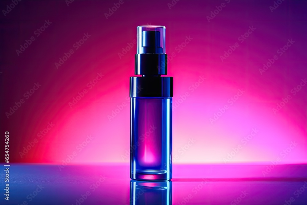 Trendy neon light shows cosmetic serum or oil bottle Trendy neon light shows cosmetic serum or oil bottle