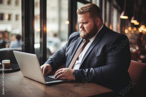 plus size manager using laptop computer on the go