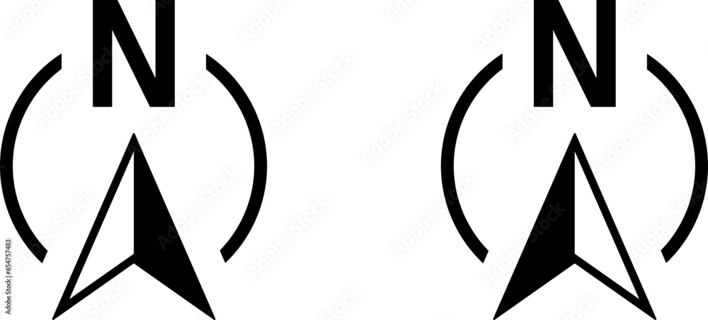 Basic North Arrow Mark Sign Symbol Icon Set for Map Orientation. Vector Image. - obrazy, fototapety, plakaty 