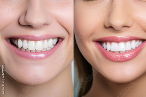 Before and After of Woman Teeth Whitening yellow teeth