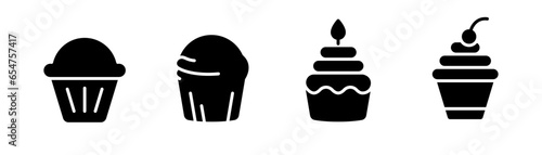 Cake glyph icon. Cupcake icon set. Dessert cake icon. Cupcake illustration. Cake glyph icons. Stock vector illustration.