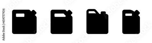 Jerry can glyph icon. Black jerry can icon set. Gasoline canister. Fuel container in glyph. Gasoline jerry can sign. Stock vector illustration.