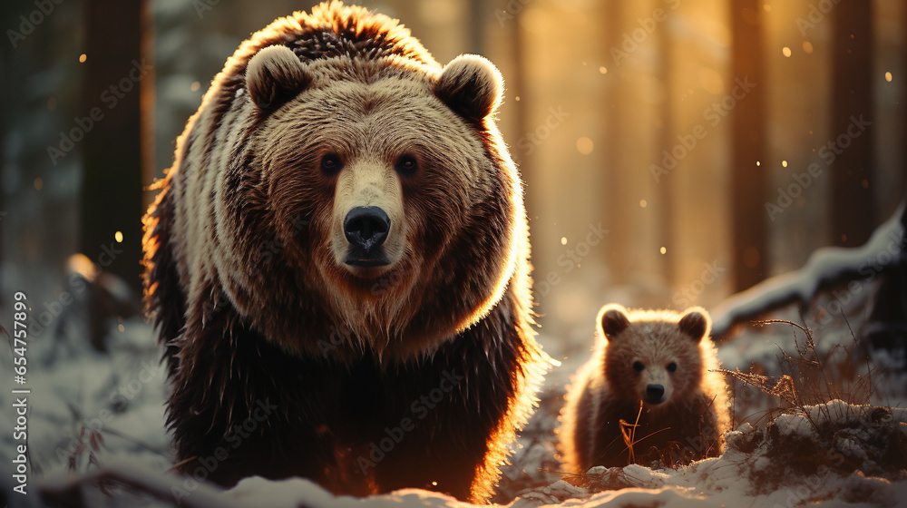 brown bear cub HD 8K wallpaper Stock Photographic Image - obrazy, fototapety, plakaty 