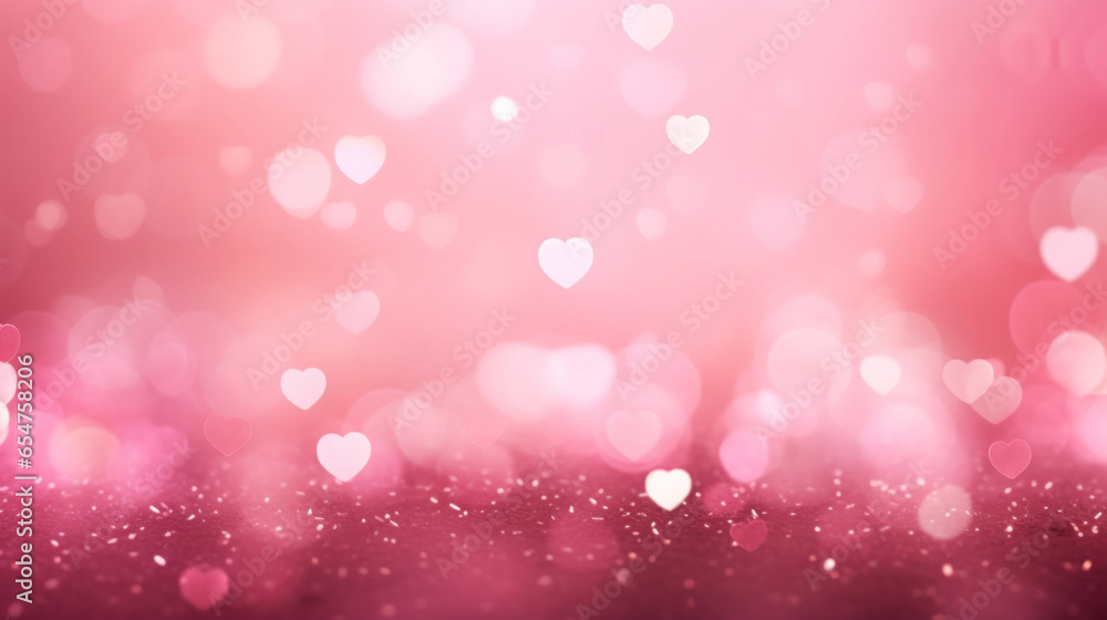 Abstract background with pink particles and hearts. Abstract background with pink particles and hearts.
