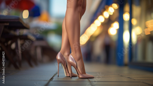 Beautiful women's legs in high heels close-up photo