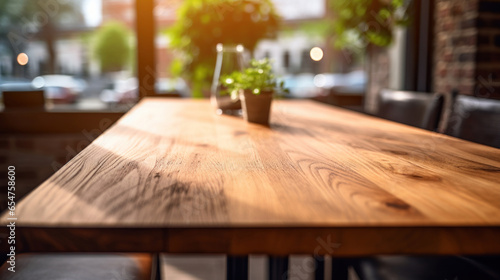 Empty wooden table of a summer cafe on a background